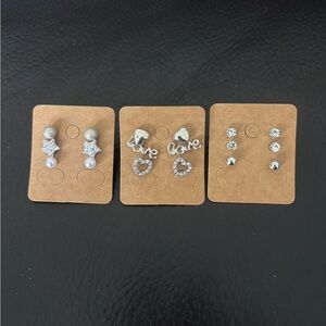 9 Pairs of Silver Tone Mixed Stud Earring Set
